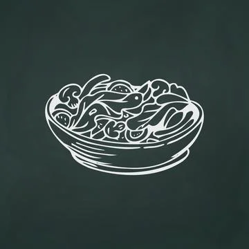 Vegetable salad thin white lines on a textural dark background - Vector Stock Illustration