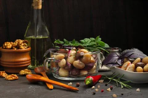 Vegetable salad vith basil and mint.Helthy food. Stock Photos