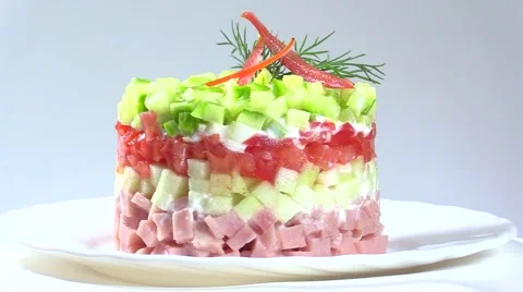 Vegetable salad on white plate Stock Footage 42836833