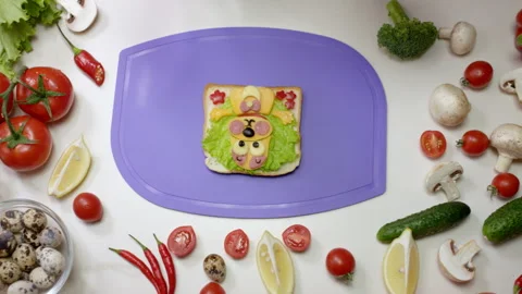 Vegetable sandwich with slices of cheese and salad on board Stock Footage 231224497