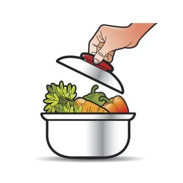 Vegetable saucepan with hand Stock Illustration