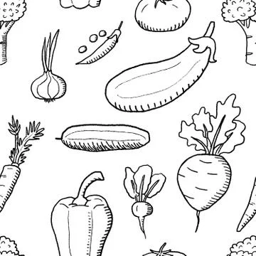Vegetable scribble vector. Doodle vegetables texture. Seamless fashion design Stockillustratie