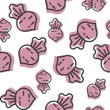 Vegetable seamless pattern, beetroot or carrot or radish outline and shadow f 스톡 일러스트