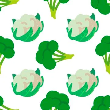 Vegetable seamless pattern with cauliflower and broccoli on a white Stock Illustration