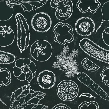 Vegetable Seamless Pattern with Cucumbers, Red Tomatoes, Bell Pepper, Beet, C イラスト素材