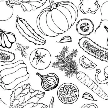 Vegetable Seamless Pattern with Cucumbers, Red Tomatoes, Bell Pepper, Beet, C Stockillustratie