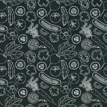 Vegetable Seamless Pattern with Cucumbers, Red Tomatoes, Bell Pepper, Beet, C イラスト素材