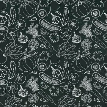 Vegetable Seamless Pattern with Cucumbers, Red Tomatoes, Bell Pepper, Beet, C イラスト素材