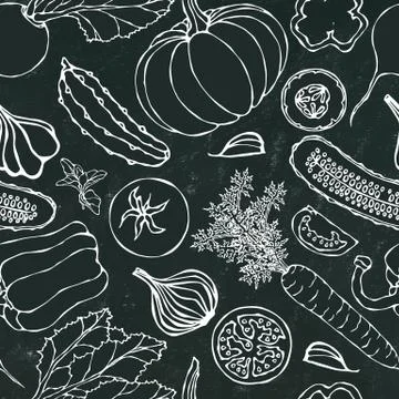 Vegetable Seamless Pattern with Cucumbers, Red Tomatoes, Bell Pepper, Beet, C Stockillustratie