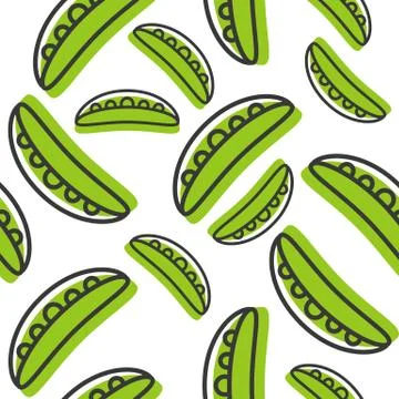 Vegetable seamless pattern, green pea pod outline for wallpaper and backgroun Stock Illustration