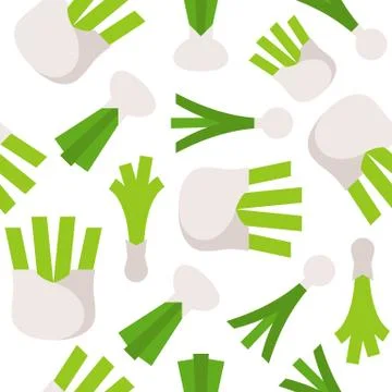 Vegetable seamless pattern, leek, fennel and spring onion flat design for wal Stock Illustration