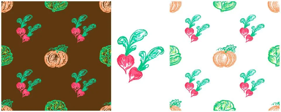 Vegetable seamless pattern. Set drawings with wax crayons. Print for cloth de Illustrazione stock