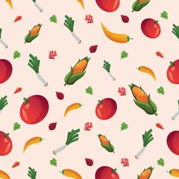 Vegetable seamless pattern. Vegetarian set of farm market products Stock Illustration