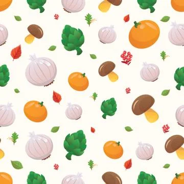 Vegetable seamless pattern. Vegetarian set of farm market products Stock Illustration