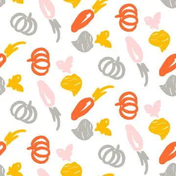 Vegetable seamless vector pattern hand drawn sketch style. 스톡 일러스트