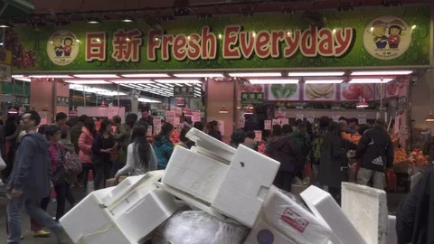 Vegetable selection at the Wan Chai Market in Hong Kong. Stock Footage 73308801