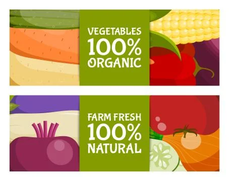 Vegetable set of banners vector illustration. Farm market. Vegetarian, natural Ilustración de archivo