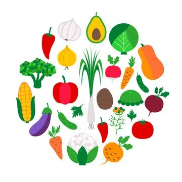 Vegetable set in circle Stock Illustration
