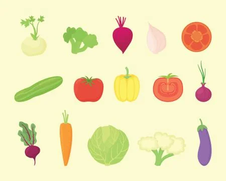 Vegetable set collection with various kind and various colors with modern fla Stock Illustration