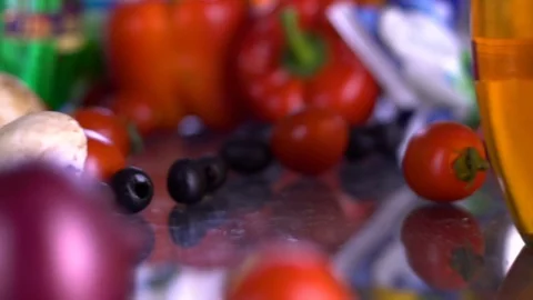 The vegetable set falls on the table HD Stock Footage 85178089