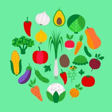 Vegetable set on green Stock Illustration
