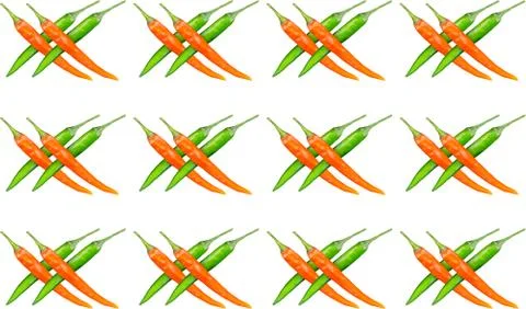 Vegetable set pattern four pod chilli pepper green red icon many cells Stock Photos