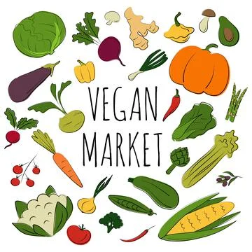 Vegetable set. Vector flat illustration. Vegetarian concept Stock Illustration