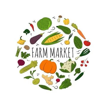 Vegetable set. Vector flat illustration. Vegetarian concept Stock Illustration