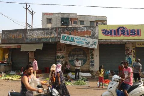 Vegetable shopping during lock down in India Stock Photos