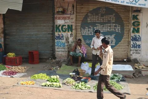 Vegetable shopping during lock down in India Stock Photos