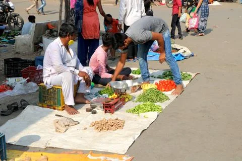 Vegetable shopping during lock down in India Stock Photos