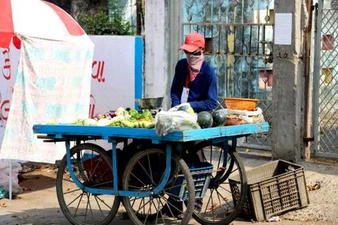 Vegetable shopping during lock down in India Stock Photos