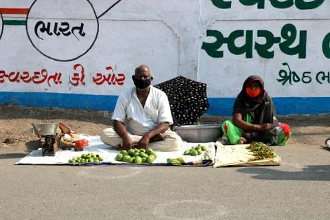 Vegetable shopping during lock down in India Stock Photos