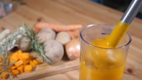 Vegetable smoothie for natural dieting, preparing healthy eating for weight loss Stock Footage 104556305