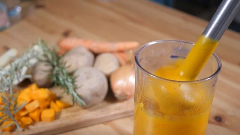 Vegetable smoothie for natural dieting, preparing healthy eating for weight loss Stock Footage 104556329