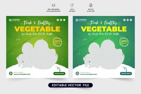Vegetable social media post design for marketing. Fresh vegetable promotional Stock Illustration
