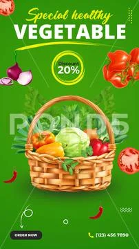 Vegetable Social Media Post or instagram story Template PSD