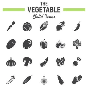 Vegetable solid icon set, food symbols collection Stock Illustration