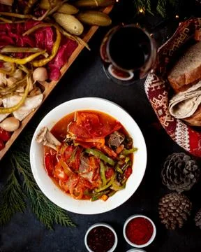 Vegetable soup with beef leg Stock Photos