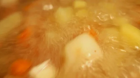 Vegetable soup boiling closeup Stock Footage 79492212