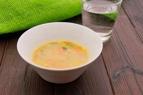 Vegetable soup with buckwheat on a table Stock Photos
