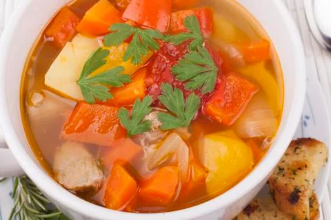 Vegetable soup close-up Stock Photos