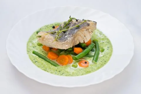 Vegetable soup with fish 스톡 사진