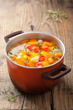 Vegetable soup in pot Stock Photos