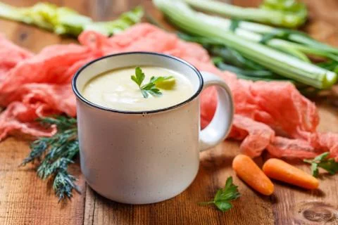 Vegetable soup puree in a mug Stock Photos