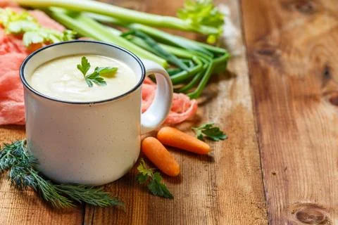 Vegetable soup puree in a mug Stock Photos