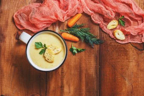 Vegetable soup puree in a mug Stock Photos