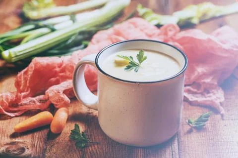 Vegetable soup puree in a mug Stock Photos