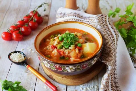 Vegetable soup with rice Foto stock