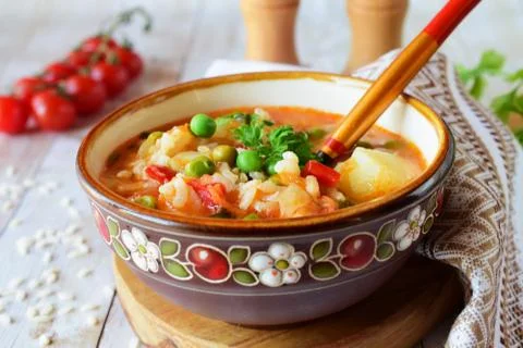 Vegetable soup with rice Stock Photos